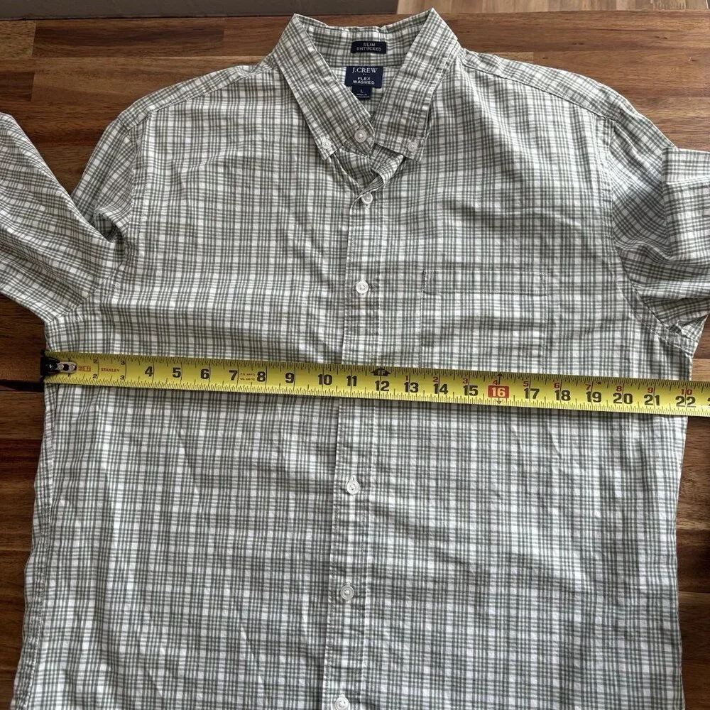 J.Crew Slim Untucked Flex Washed‎ Plaid Shirt Mens Large Preppy Office Business